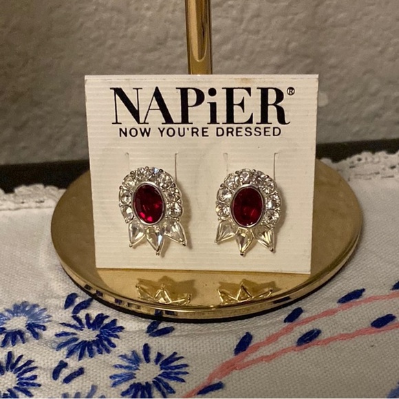 Napier Red and Silver Earrings - Picture 1 of 3